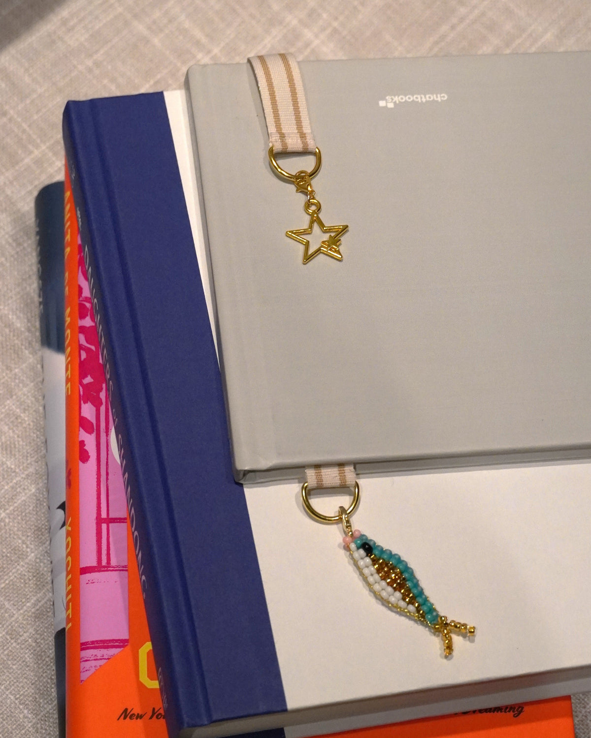 Ribbon Bookmark + Beaded Fish Keychain